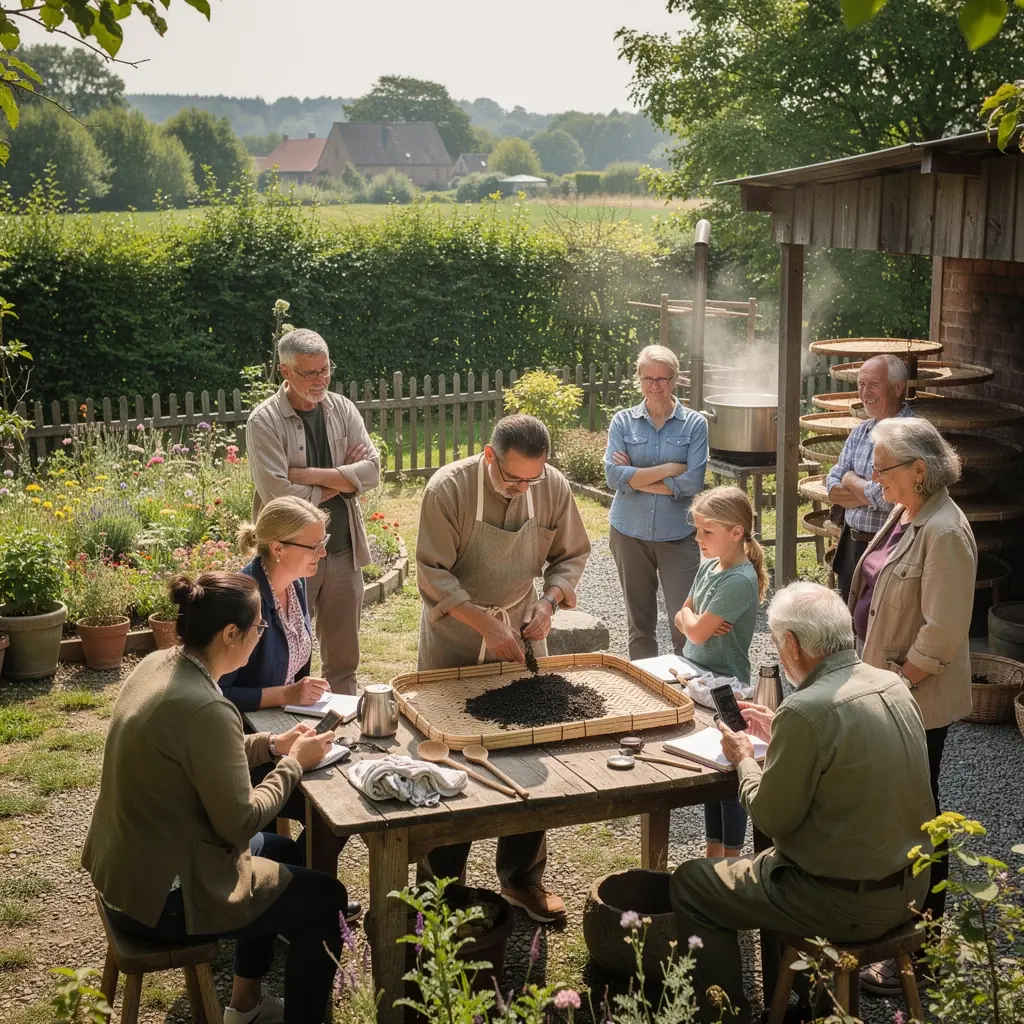Un infuseur Г  thГ© en verre remplie de thГ© Pu-erh en train d'infuser, diffusant des arГґmes profonds.